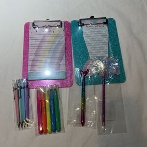 Lot Of New Stationary Items. Small Clip Boards With Paper And Pens.